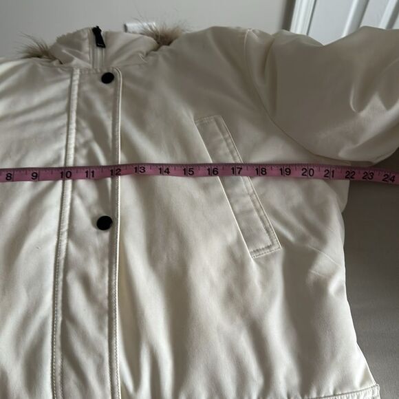 RALPH LAUREN Womens Parka Jacket Faux Fur Trim Hood Button&Zip Off White Size L - Picture 7 of 16